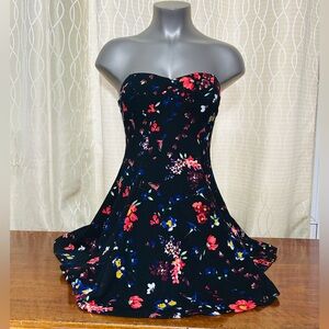 Seductions Floral Sweetheart Strapless Fit & Flare Black Dress